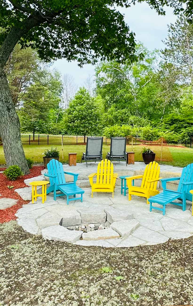 View of finished patio and fireplace.