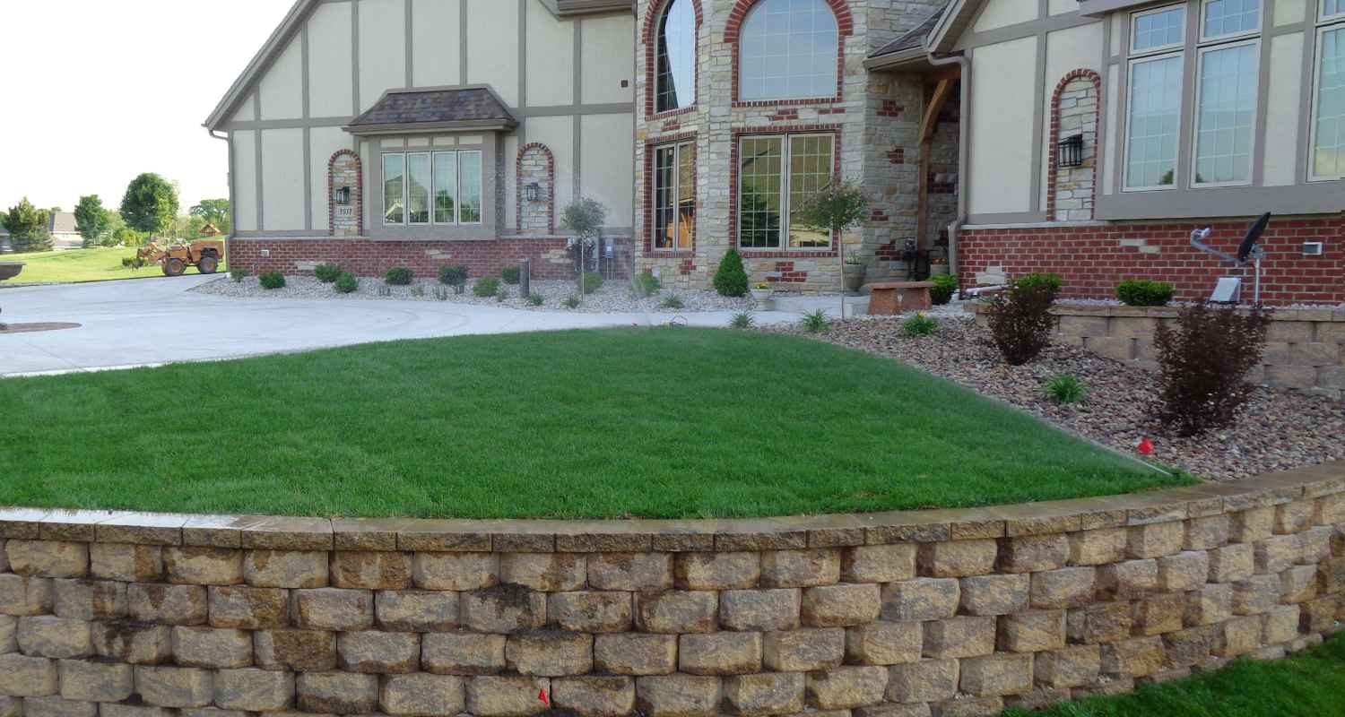 View of finished patio and fireplace.