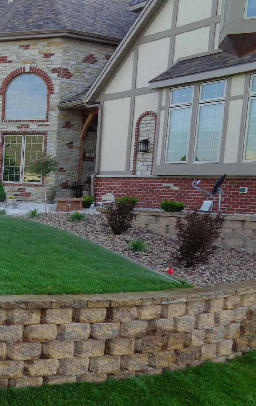 View of finished patio and fireplace.